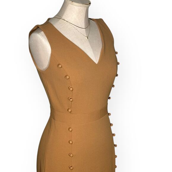 New CALVIN KLEIN Flounce Peplum Mermaid Midi Dress V-Neck Brown Career Office 2 - Picture 5 of 13